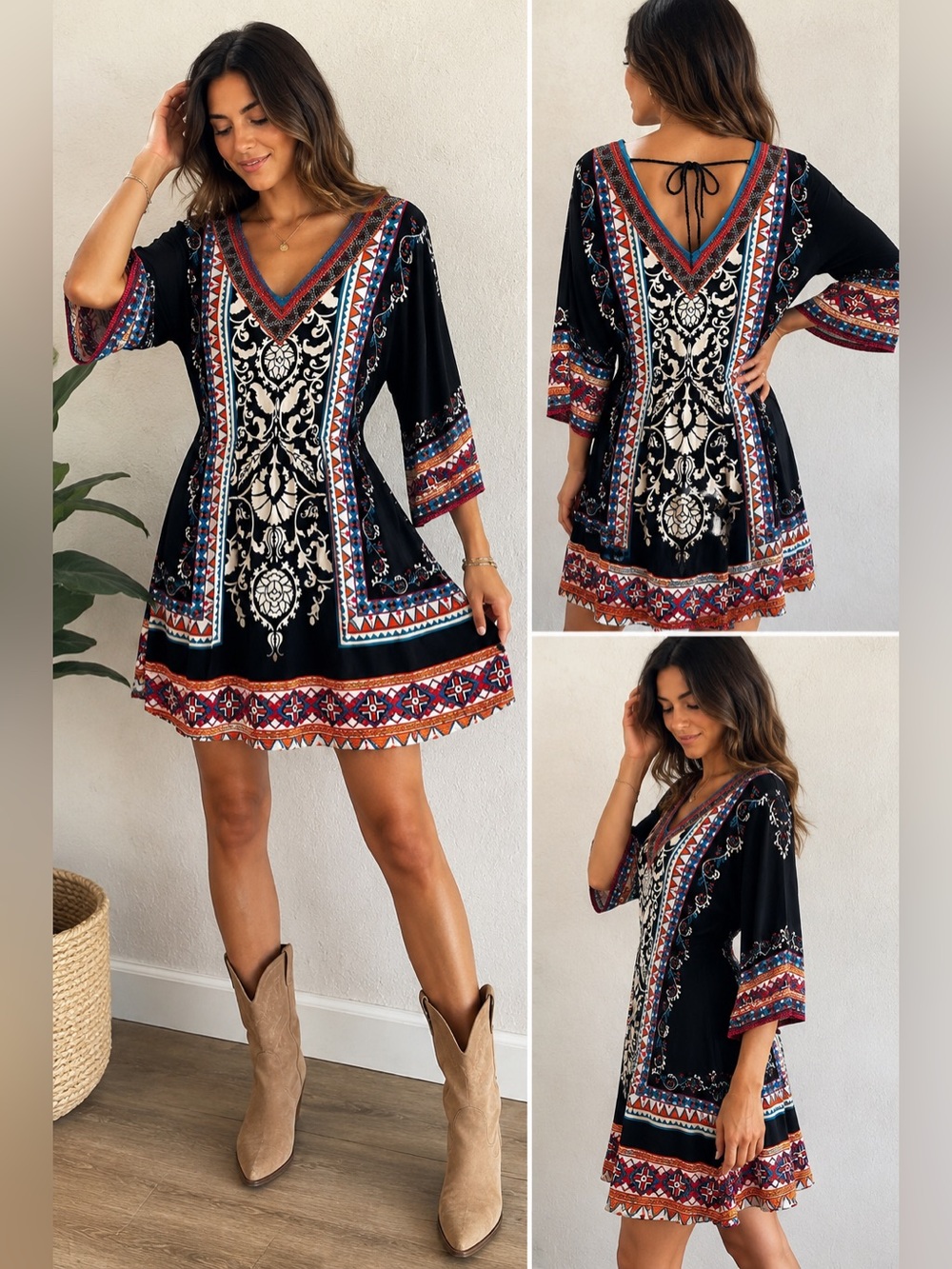 Flying Tomato Boho Southwestern Tribal Print Mini Dress Size Small